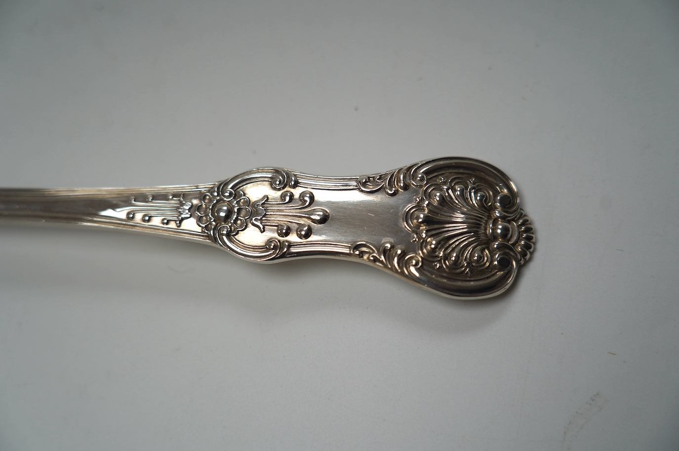 An early Victorian silver Queen's pattern basting spoon, by Hayne & Cater, London, 1842, with Coburg pattern bowl back, 29.9cm, 6.9oz. Condition - good